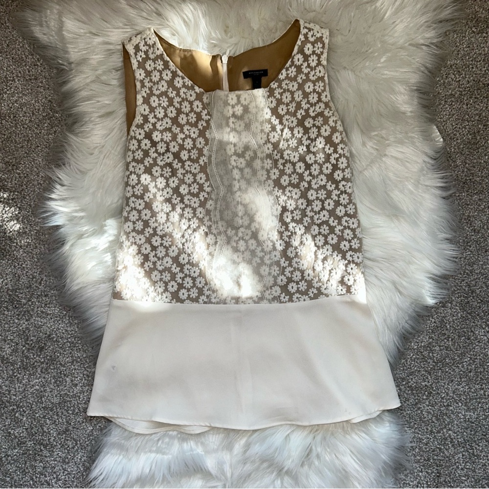 Ann Taylor Cream Floral Lace Blouse